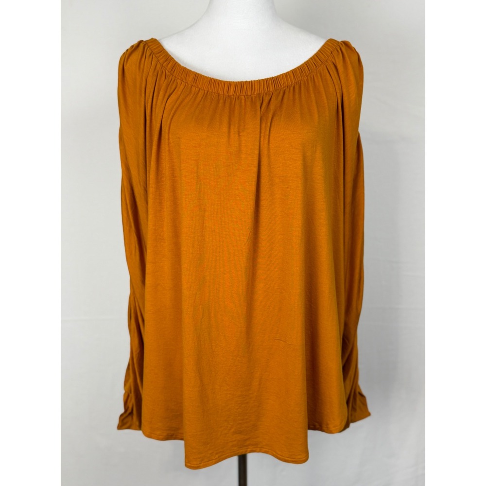 We The Free Women Top XL Orange Ruched Sleeve Off Shoulder Blouse OB1660612